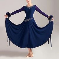 Ballroom Dance Dress Rhinestone Pure Color Splicing Women's Performance Party Long Sleeve Crystal Cotton Mesh Lightinthebox - thumbnail