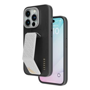 Levelo Morphix Leather Case with Kickstand Grip for iPhone 15 Pro Max - Black/Grey