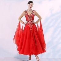 Ballroom Dance Dress Splicing Crystals  Rhinestones Women's Performance Party Long Sleeve Spandex Organza Tulle Lightinthebox - thumbnail