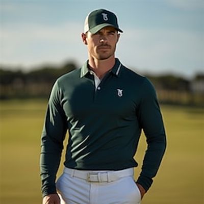 Men's Sport Polo Golf Shirt Casual Sports Lapel Long Sleeve Fashion Basic Button Spring   Fall Regular Fit Dark Green Sport Polo Lightinthebox