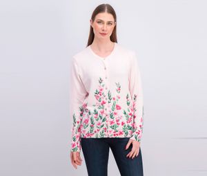 Womens Flower-Print Cardigan Sweater  Blush Combo