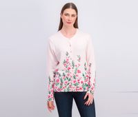 Womens Flower-Print Cardigan Sweater  Blush Combo - thumbnail