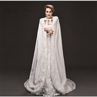 White Women's Wedding Cloak Coat with Hoods Retro Vintage Medieval Renaissance Winter Long Jacket Viking Bridal Wraps Warm Faux Fur Cape Lightinthebox