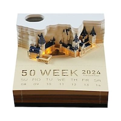 Time Piece Calendar - 2024 Desk Calendar With LED Lights - Paper Carving 3D Castle Calendar Notepad Art Craft Gift for Christmas Housewarming Desktop Decoration Lightinthebox