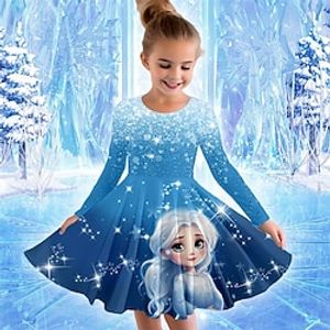 Girls' 3D Princess Dress Long Sleeve 3D Print Spring Fall Sports  Outdoor Daily Holiday Cute Casual Beautiful Kids 3-12 Years Casual Dress A Line Dress Above Knee Polyester Regular Fit Lightinthebox