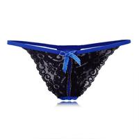 Women Sexy Lace Mesh Thongs Bowknot Hollow Out Embroidery Temptation V-Strings Panties - thumbnail