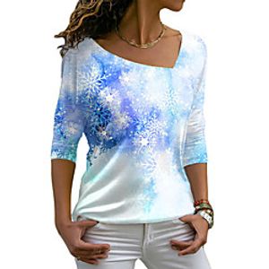 Women's Abstract Painting T shirt Graphic Long Sleeve Print V Neck Basic Tops Blue Purple miniinthebox