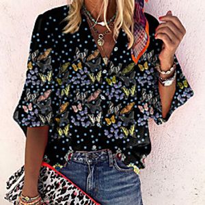 Women's Butterfly Blouse Shirt Polka Dot Butterfly Long Sleeve Button Print Standing Collar Casual Streetwear Tops Black Lightinthebox