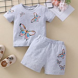 2 Pieces Baby Boys' Basic Butterfly Animal Short Sleeve Regular T-shirt  Shorts Clothing Set Gray miniinthebox