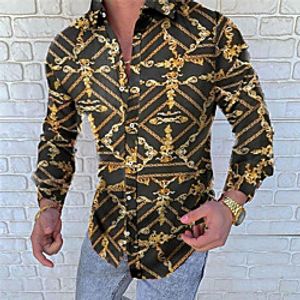 Men's Shirt 3D Print Floral Chains Print Turndown Daily Holiday 3D Print Button-Down Long Sleeve Tops Casual Fashion Breathable Yellow miniinthebox