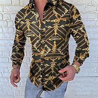 Men's Shirt 3D Print Floral Chains Print Turndown Daily Holiday 3D Print Button-Down Long Sleeve Tops Casual Fashion Breathable Yellow miniinthebox - thumbnail