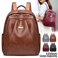 Women's Backpack School Bag Bookbag Mini Backpack Commuter Backpack School Outdoor Daily Solid Color PU Leather Large Capacity Waterproof Lightweight Buttons Zipper 705 gray 705 black 705 red Lightinthebox - thumbnail