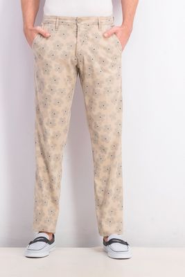 Mens Floral Print Regular Slim Chino Pants Beige Mens Floral Print Regular Slim Chino Pants Beige