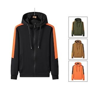 Men's Hoodie Jacket Drawstring Long Sleeve Jacket Athletic Athleisure Thermal Warm Breathable Moisture Wicking Running Active Training Walking Sportswear Activewear Color Block Earth Yellow Black Lightinthebox