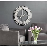 Wall Clock Becka Gray Silver 60CM Wall Clock Modern Silent Clockwork Industrial Wall Clock Round Wall Clock Metal Industrial Iron Vintage French Provincial Antique Lightinthebox