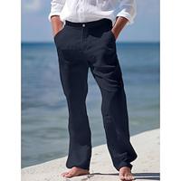 Men's Linen Pants Trousers Summer Pants Beach Pants Straight Leg Plain Comfort Breathable Full Length Business Casual Daily Fashion Streetwear White Navy Blue Lightinthebox