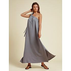 Viscose and Linen Solid One Shoulder Maxi Dress