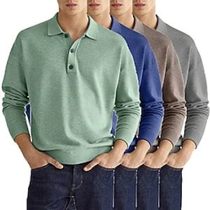 Men's Golf Shirt Knit Polo Street Casual Polo Collar Classic Long Sleeve Streetwear Basic Solid Color Plain Button Front Spring Fall Regular Fit Dark Khaki White Pink Red Navy Blue Mint Green Golf miniinthebox