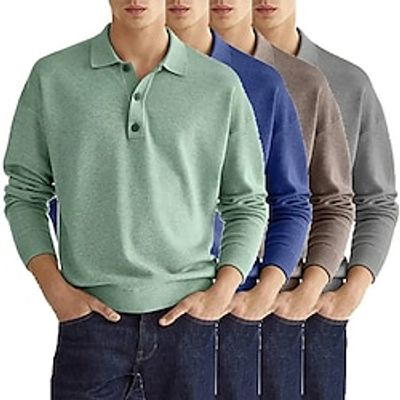 Men's Golf Shirt Knit Polo Street Casual Polo Collar Classic Long Sleeve Streetwear Basic Solid Color Plain Button Front Spring Fall Regular Fit Dark Khaki White Pink Red Navy Blue Mint Green Golf miniinthebox