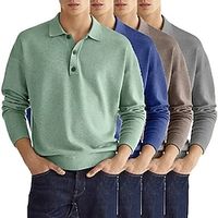 Men's Golf Shirt Knit Polo Street Casual Polo Collar Classic Long Sleeve Streetwear Basic Solid Color Plain Button Front Spring Fall Regular Fit Dark Khaki White Pink Red Navy Blue Mint Green Golf miniinthebox - thumbnail