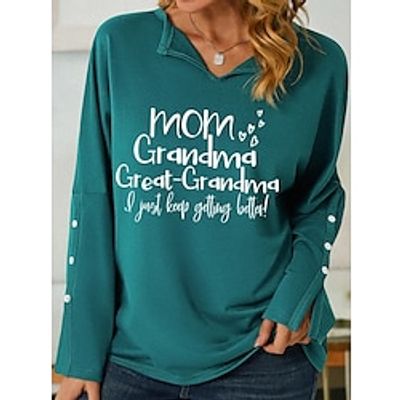 Women's T shirt Tee Black Red Purple Letter Print Long Sleeve Daily Weekend Fashion V Neck Regular Fit Painting Spring   Fall miniinthebox