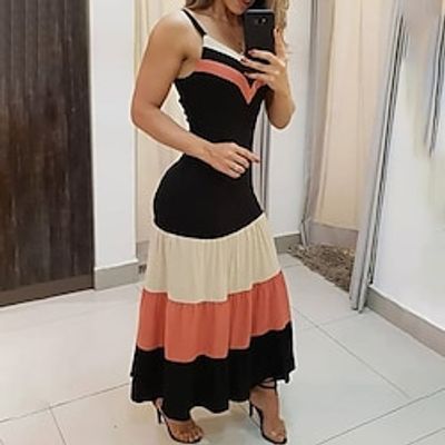 Women's Strap Dress Maxi long Dress Black Sleeveless Striped Color Block Backless Cold Shoulder Spring Summer Spaghetti Strap Casual 2022 S M L XL Lightinthebox Women's Strap Dress Maxi long Dress Black Sleeveless Striped Color Block Backless Cold Shoulder Spring Summer Spaghetti Strap Casual 2022 S M L XL Lightinthebox