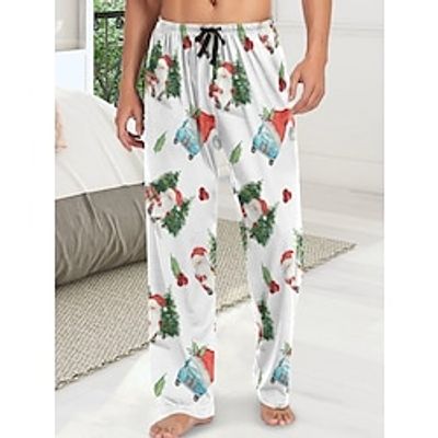 Men's Christmas Pajamas Flannel Pajama Pants Lounge Pants 1 pcs Santa Claus Stylish Casual Comfort Home Christmas Daily Cotton Blend Comfort Soft Pant Drawstring Elastic Waist Spring Fall White Lightinthebox