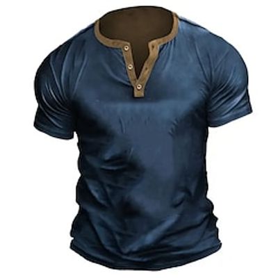 Men's Henley Shirt Tee Top Plain Henley Street Vacation Short Sleeves Button Clothing Apparel Fashion Designer Basic Lightinthebox