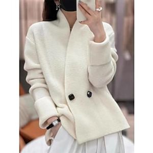 Women's Sweater Jacket Shirt Collar Ribbed Knit Acrylic Button Knitted Spring Fall Winter Regular Work Daily Going out Fashion Casual Soft Long Sleeve Solid Color Beige S M L Lightinthebox
