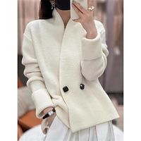 Women's Sweater Jacket Shirt Collar Ribbed Knit Acrylic Button Knitted Spring Fall Winter Regular Work Daily Going out Fashion Casual Soft Long Sleeve Solid Color Beige S M L Lightinthebox - thumbnail