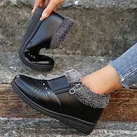 Women's Boots Platform Boots Snow Boots Plus Size Outdoor Daily Fleece Lined Booties Ankle Boots Buckle Flat Heel Round Toe Elegant Vintage Casual Faux Leather Zipper Black Red miniinthebox