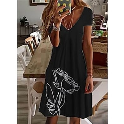Women's Shift Dress Short Mini Dress Green Black Short Sleeve Floral Color Gradient Print Spring Summer V Neck Elegant Casual Vacation 2022 S M L XL XXL 3XL miniinthebox