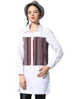 Elegant Stripe Patchwork Lapel Split Long Blouse For Women