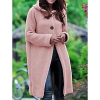 Women's Cardigan Sweater Jacket Hooded Ribbed Knit Polyester Button Fall Winter Long Outdoor Daily Going out Stylish Casual Soft Long Sleeve Solid Color Yellow Pink Wine S M L Lightinthebox - thumbnail