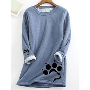 Women's Plus Size Tops Blouse Fleece Graphic Print Long Sleeve Round Neck Casual Sherpa Fleece Daily Vacation Sherpa Winter Fall Blue miniinthebox