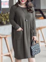 Yizhiyu Loose Solid Long Sleeve O-Neck Dress