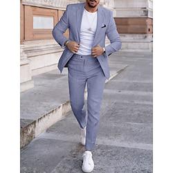 Sky Blue Light Grey Dark Blue Men's Wedding Linen Suits Solid Colored 2 Piece Tailored Fit Single Breasted One-button 2024 Lightinthebox