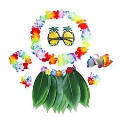 Party Hawaiian Wreath Simulation Leaf Skirt Pineapple Glasses Hibiscus Hair Clip Combination Set New Lightinthebox