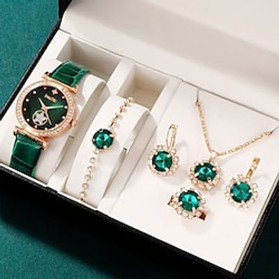 6pcs/set Women's Watch Luxury Rhinestone Quartz Watch Vintage Star Analog Wrist Watch  Jewelry Set Gift For Mom Her miniinthebox