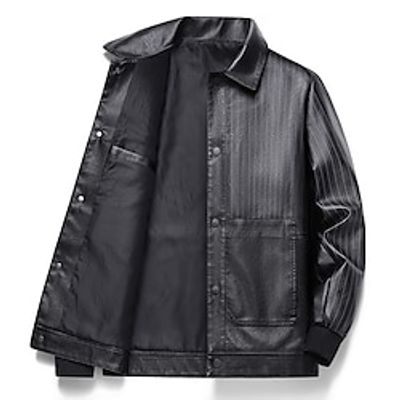 Men's Faux Leather Jacket Biker Jacket Motorcycle Jacket Outdoor Daily Wear Warm Pocket Fall Winter Plain Fashion Streetwear Lapel Regular Black Coffee Jacket Lightinthebox