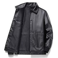 Men's Faux Leather Jacket Biker Jacket Motorcycle Jacket Outdoor Daily Wear Warm Pocket Fall Winter Plain Fashion Streetwear Lapel Regular Black Coffee Jacket Lightinthebox - thumbnail