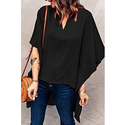 Women's Blouse Shirt Blue Pink Royal Blue Plain Asymmetric Half Sleeve Daily Weekend Streetwear Casual V Neck Long S Lightinthebox