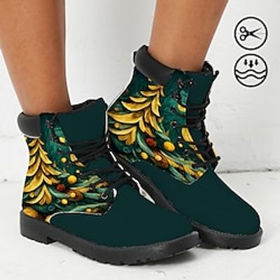 Women's Boots Print Shoes Xmas Shoes Combat Boots Outdoor Christmas Xmas Christmas Tree Outdoor Scene Booties Ankle Boots Winter Flat Heel Round Toe Closed Toe Fashion Casual Faux Leather Lace-up miniinthebox