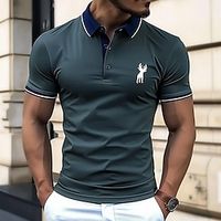 Men's Polo Business Polo Business Casual Lapel Classic Short Sleeve Color Block Patchwork Embroidered Summer Spring   Fall Deep Green Polo Lightinthebox