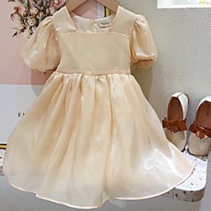 Kids Little Girls' Dress Graphic Tutu Dresses Bow Beige Knee-length Short Sleeve Basic Dresses Summer Regular Fit 2-8 Years miniinthebox