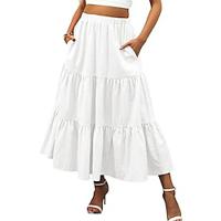 Women's Skirt A Line Swing Maxi Skirts Ruffle Pocket Solid Colored Casual Daily Weekend Summer Polyester Fashion Casual Black White Red Light Blue Lightinthebox