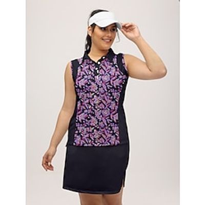 Women's Golf Polo Shirt Dark Purple Sleeveless Top Floral Ladies Golf Attire Clothes Outfits Wear Apparel Lightinthebox
