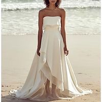 Beach Little White Dresses Wedding Dresses A-Line Off Shoulder Strapless Sweep  Brush Train Satin Bridal Gowns With Pleats Solid Color 2023 Lightinthebox - thumbnail