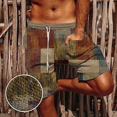 Men's Summer Shorts Beach Shorts Casual Shorts Seersucker Shorts Baggy Shorts Drawstring Elastic Waist 3D Print Lattice Graphic Prints Tartan Comfort Breathable Short Casual Daily Holiday Streetwear miniinthebox