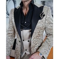 Champagne Men's Wedding Wedding Party Tuxedos 3 Piece Peak Floral Jacquard Tailored Fit Single Breasted One-button 2023 Lightinthebox - thumbnail